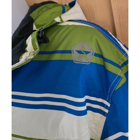 Sessions Terrain Striped Jacket Green & Blue Hooded Waterproof skiing snowboard - Picture 11 of 16